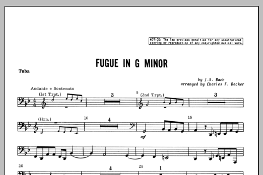 Download Decker Fugue in G minor - Tuba Sheet Music
