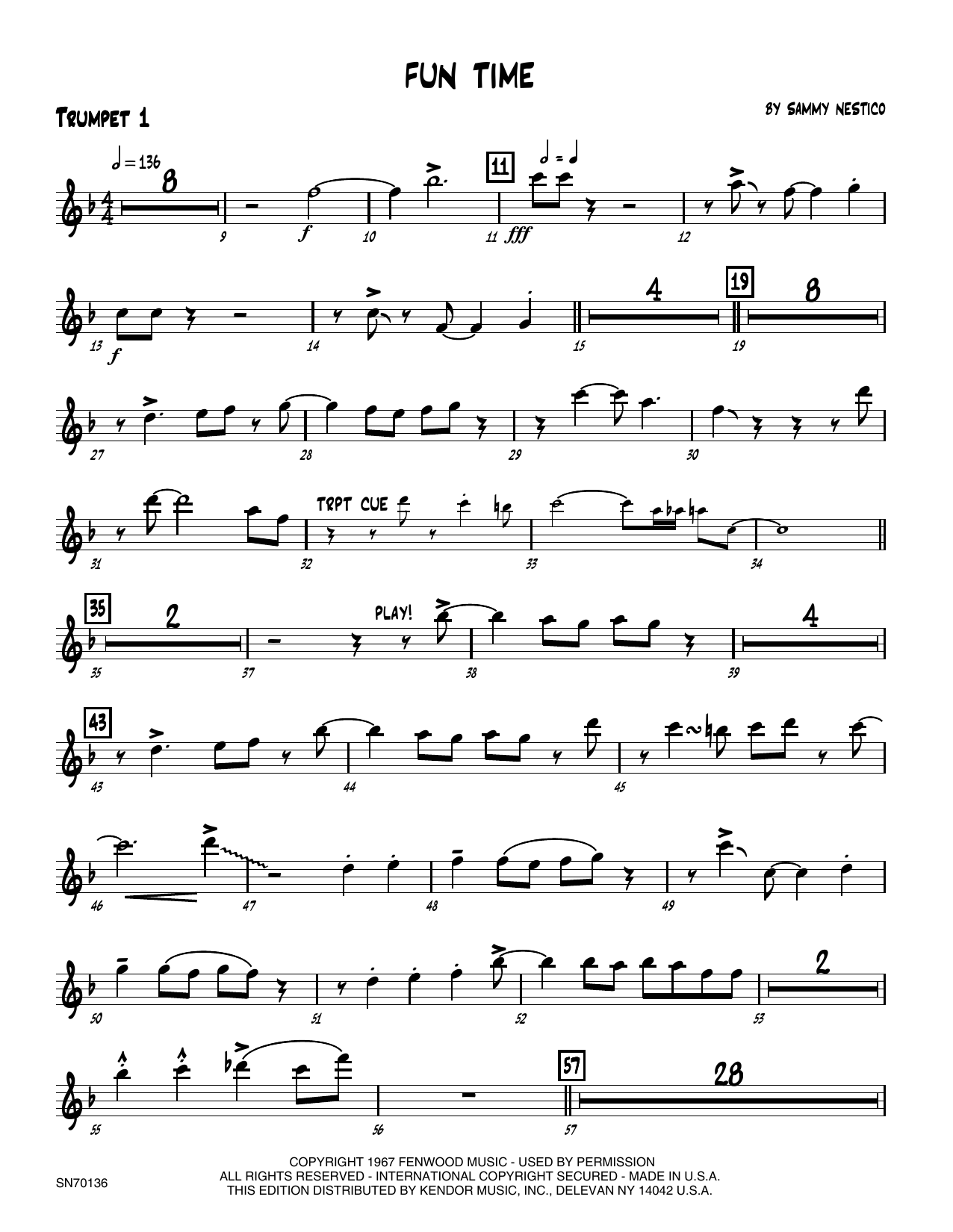 Download Sammy Nestico Fun Time - 1st Bb Trumpet Sheet Music
