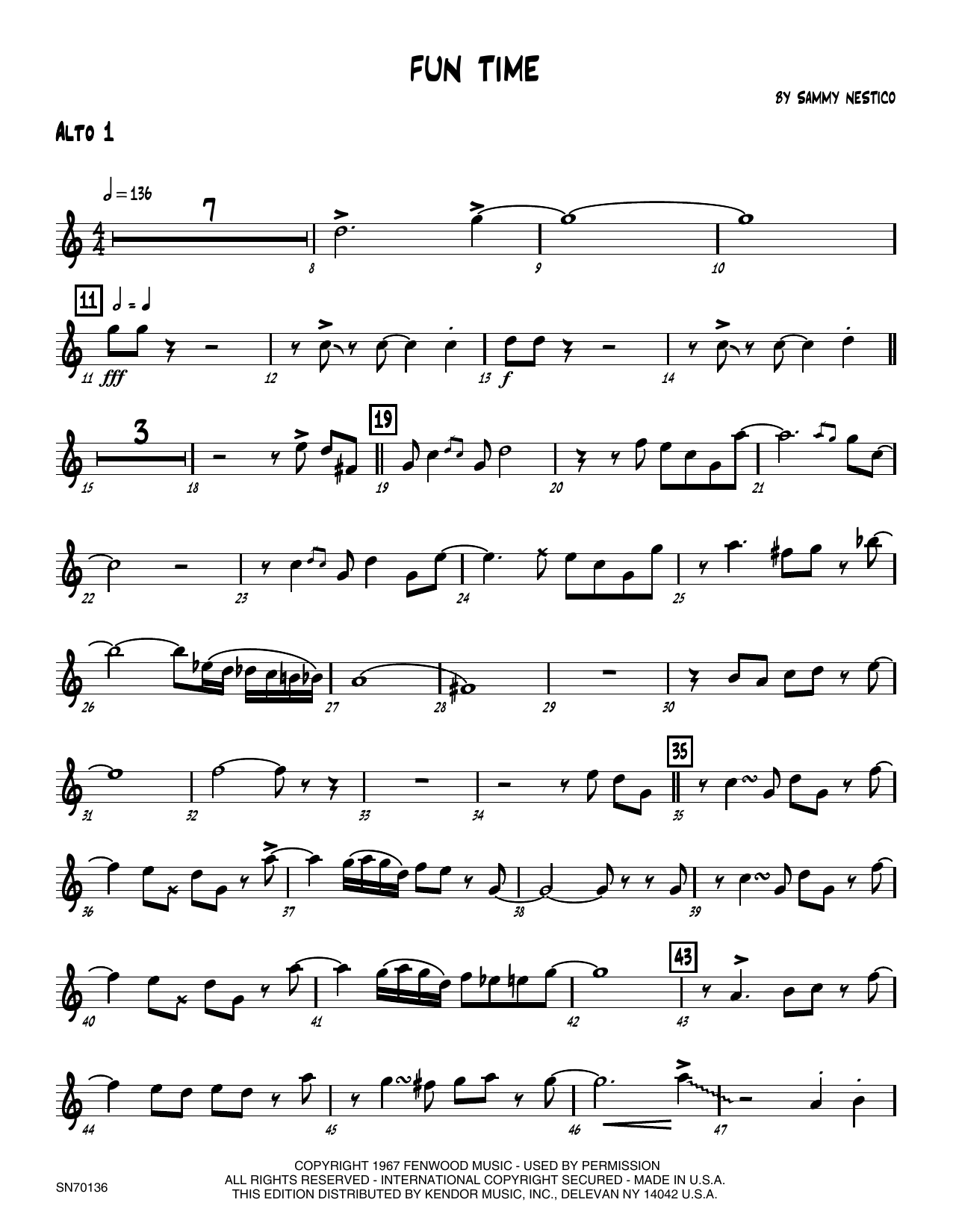 Download Sammy Nestico Fun Time - 1st Eb Alto Saxophone Sheet Music