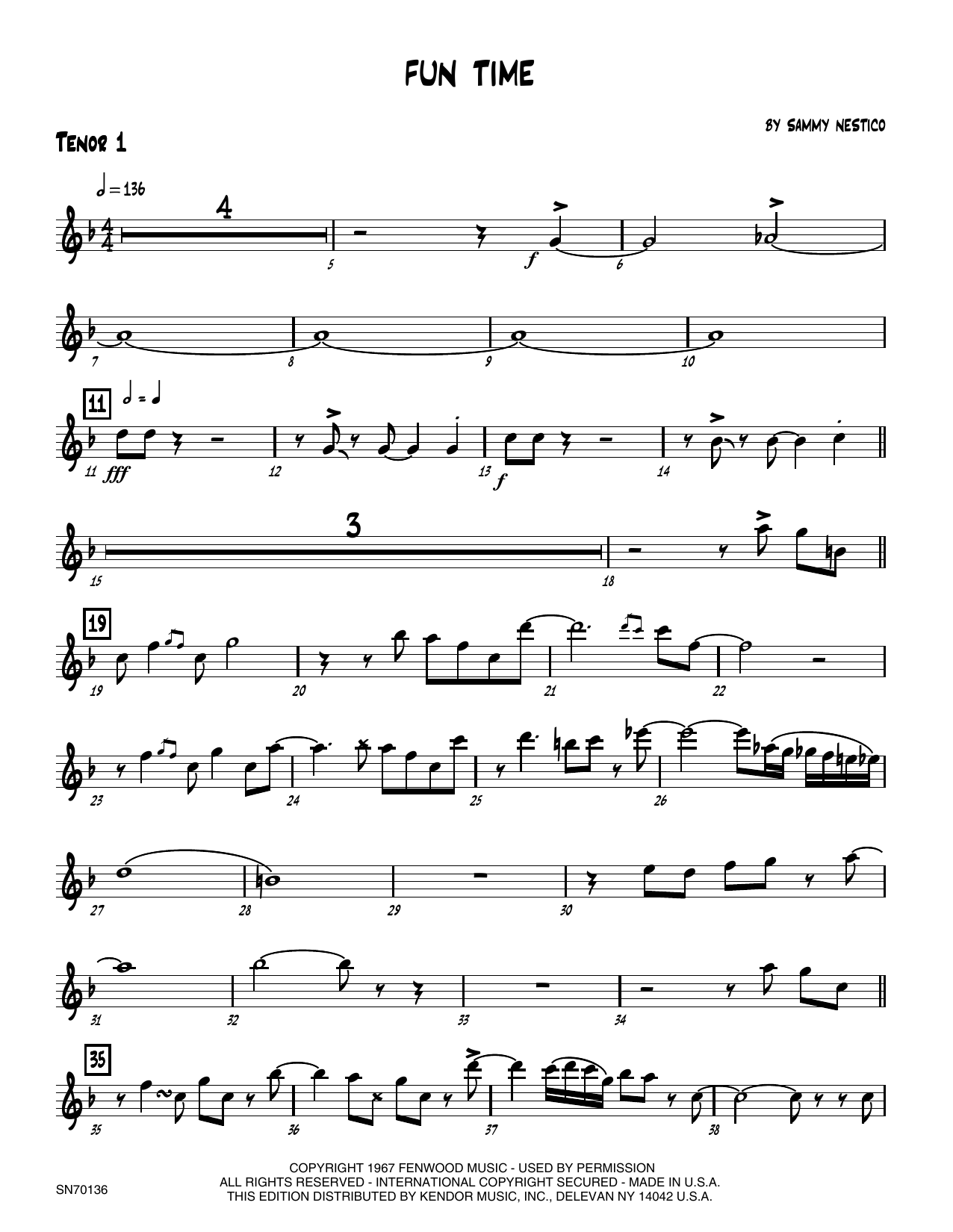 Download Sammy Nestico Fun Time - 1st Tenor Saxophone Sheet Music