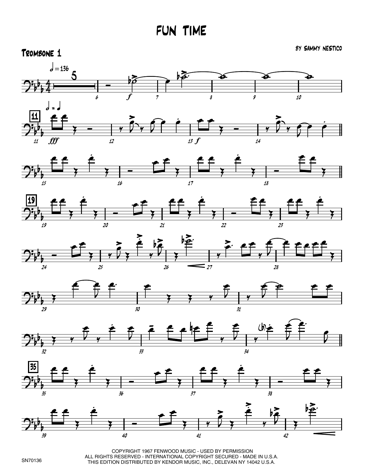 Download Sammy Nestico Fun Time - 1st Trombone Sheet Music