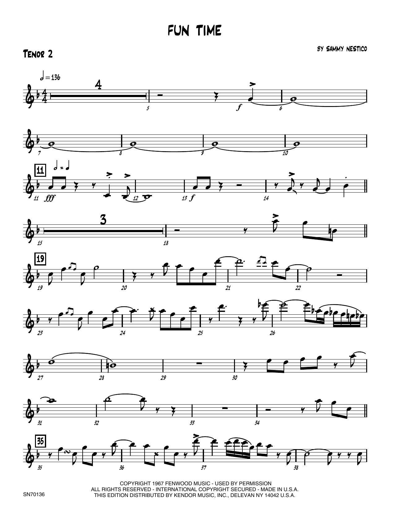 Download Sammy Nestico Fun Time - 2nd Bb Tenor Saxophone Sheet Music