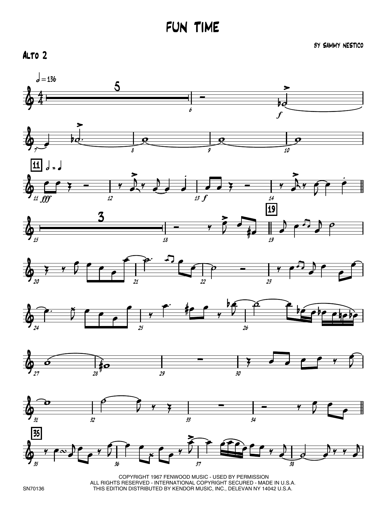 Download Sammy Nestico Fun Time - 2nd Eb Alto Saxophone Sheet Music