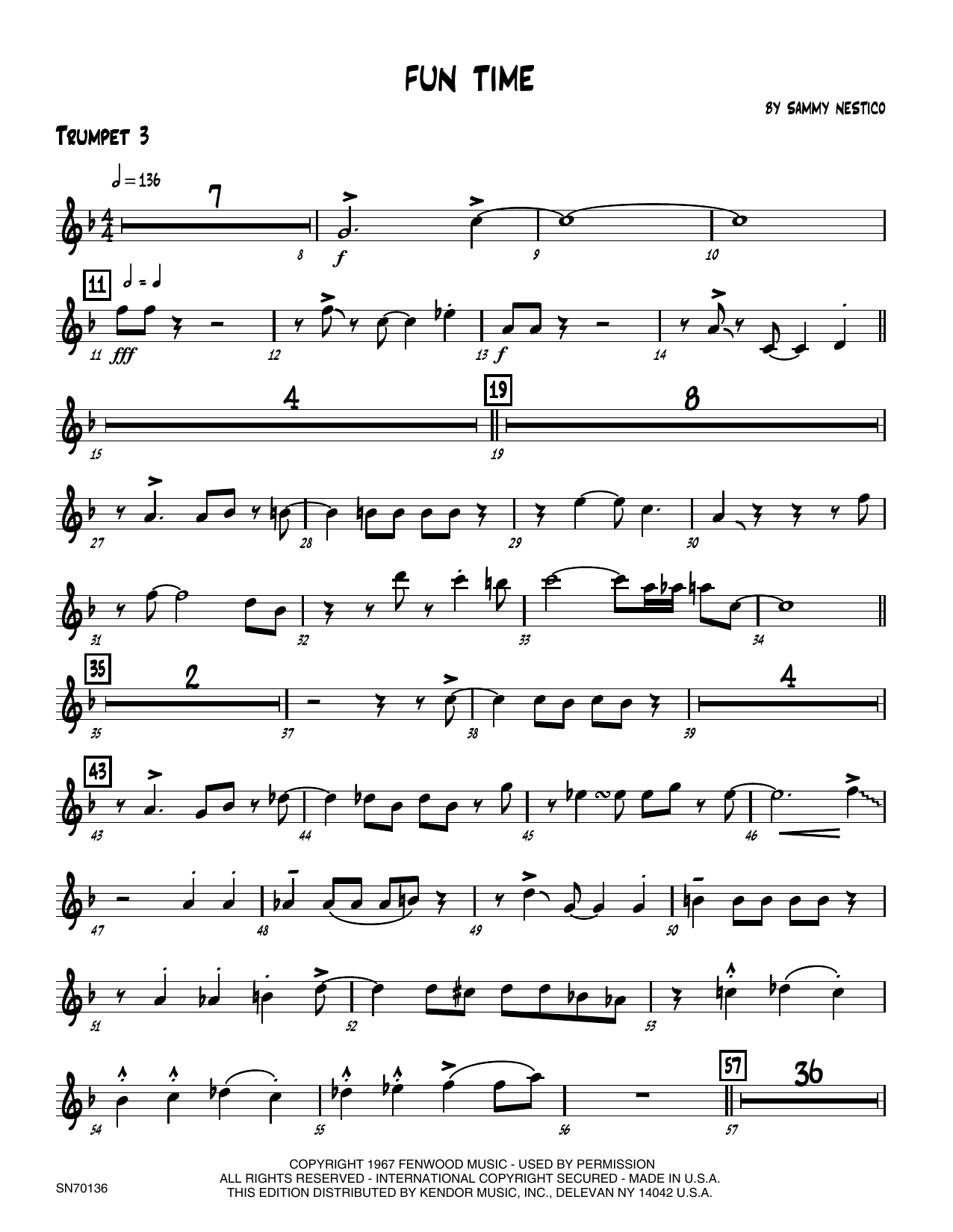 Download Sammy Nestico Fun Time - 3rd Bb Trumpet Sheet Music