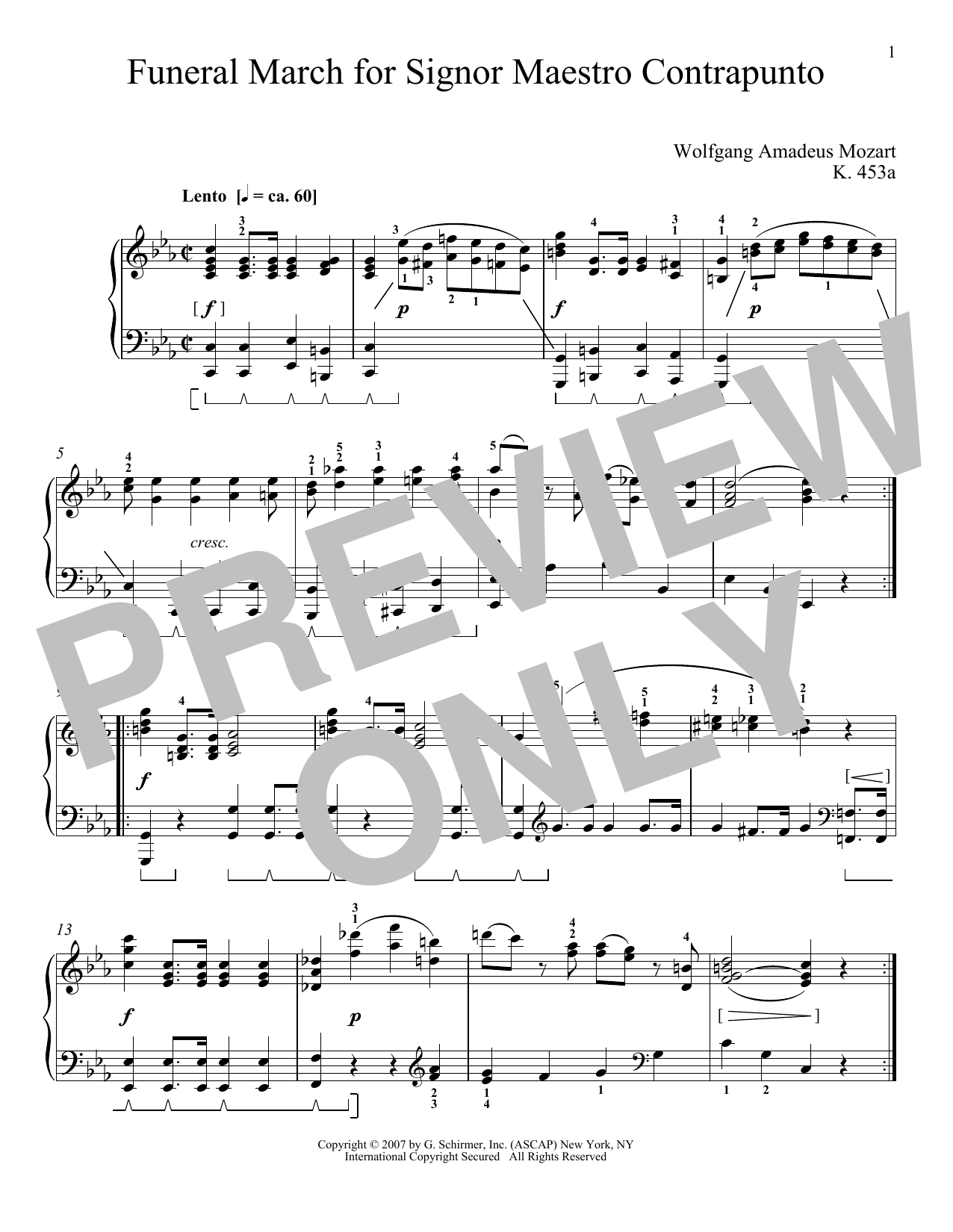 Download Wolfgang Amadeus Mozart Funeral March For Maestro Counterpoint, Sheet Music
