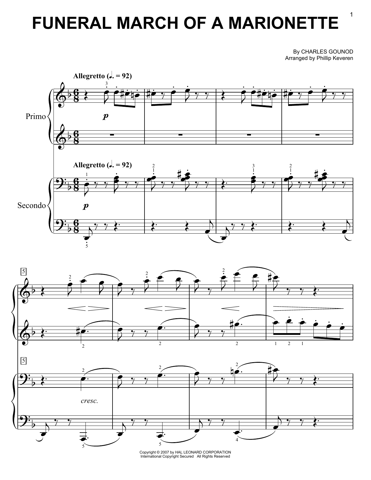 Download Phillip Keveren Funeral March Of A Marionette Sheet Music
