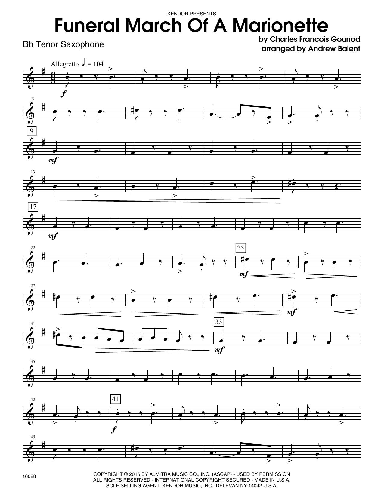 Download Balent Funeral March Of A Marionette - Bb Teno Sheet Music