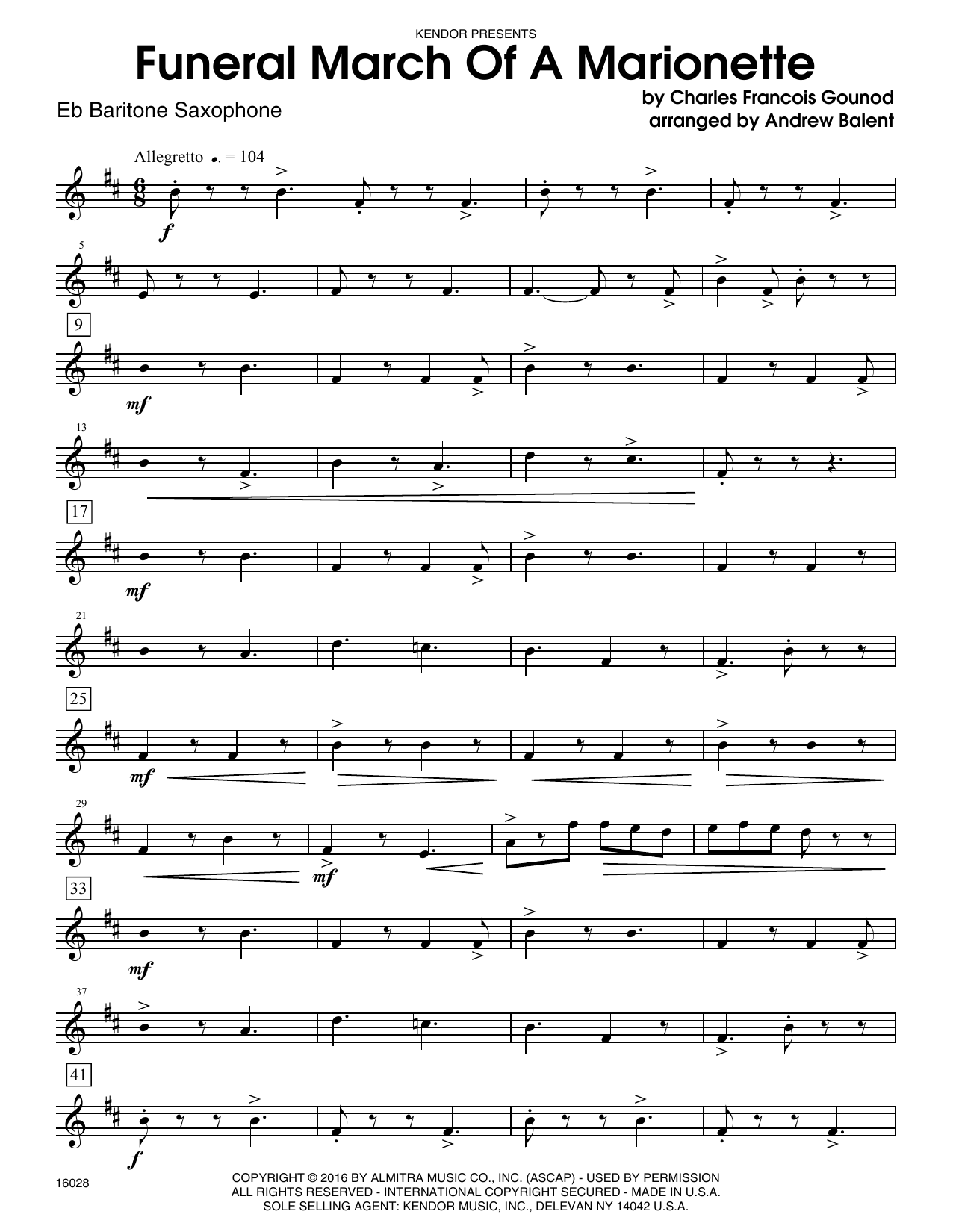 Download Balent Funeral March Of A Marionette - Eb Bari Sheet Music