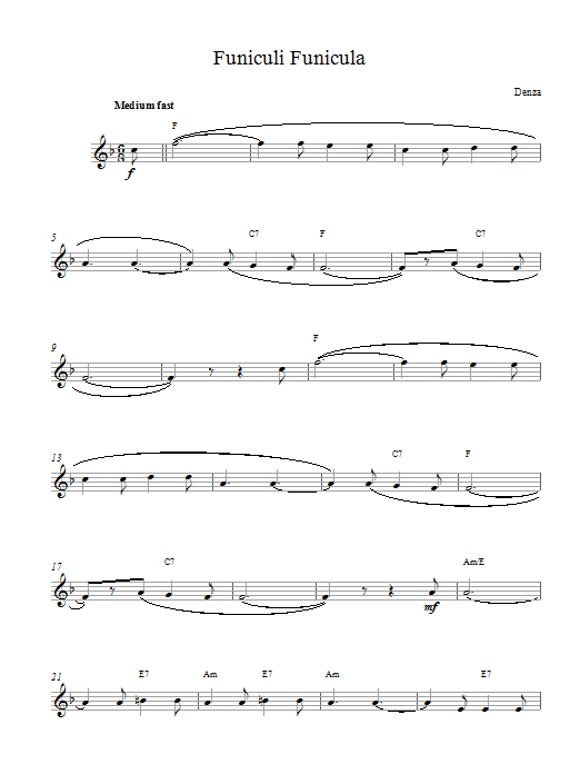 Luigi Denza Funiculi, Funicula sheet music notes printable PDF score