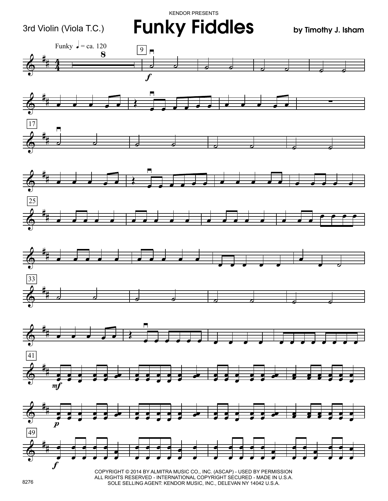 Download Timothy Isham Funky Fiddles - Violin 3 (Viola T.C.) Sheet Music