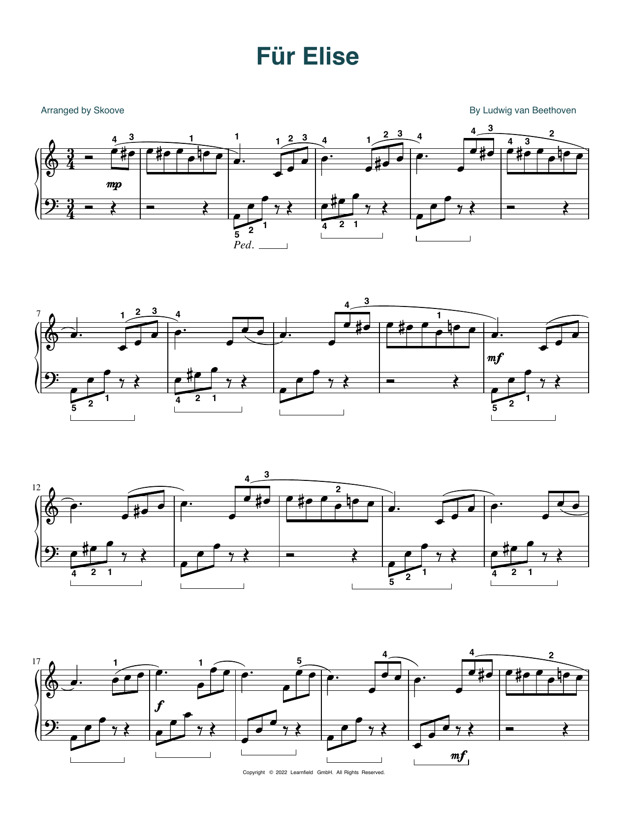 Download Ludwig van Beethoven Fur Elise (arr. Skoove) Sheet Music