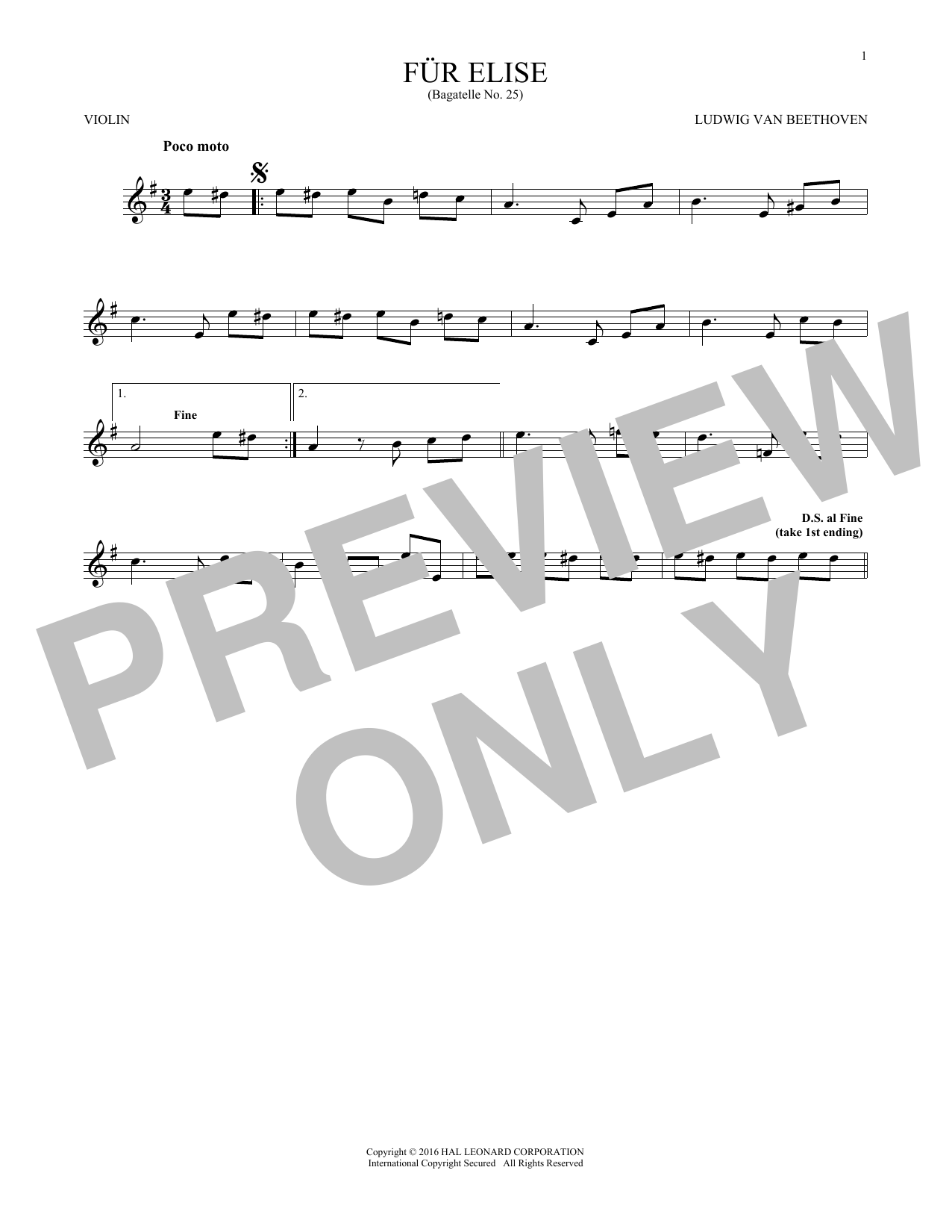 Download Ludwig van Beethoven Fur Elise, WoO 59 Sheet Music