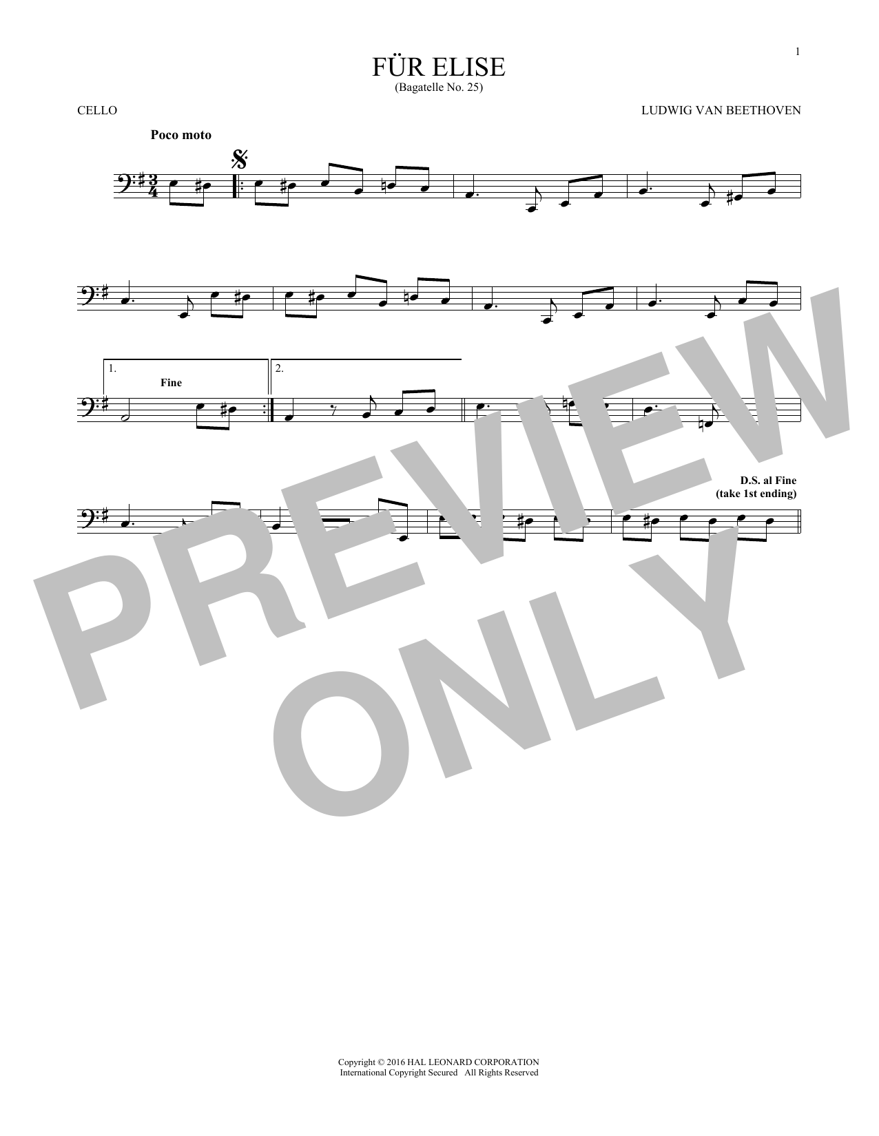 Download Ludwig van Beethoven Fur Elise, WoO 59 Sheet Music