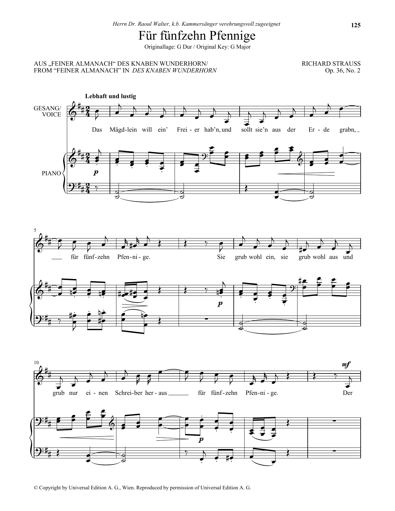 Download Richard Strauss Fur Funfzehn Pfennige (Low Voice) Sheet Music