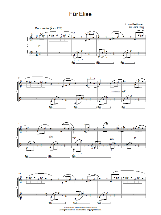 Ludwig van Beethoven Fur Elise sheet music notes printable PDF score