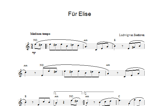 Ludwig van Beethoven Fur Elise sheet music notes printable PDF score