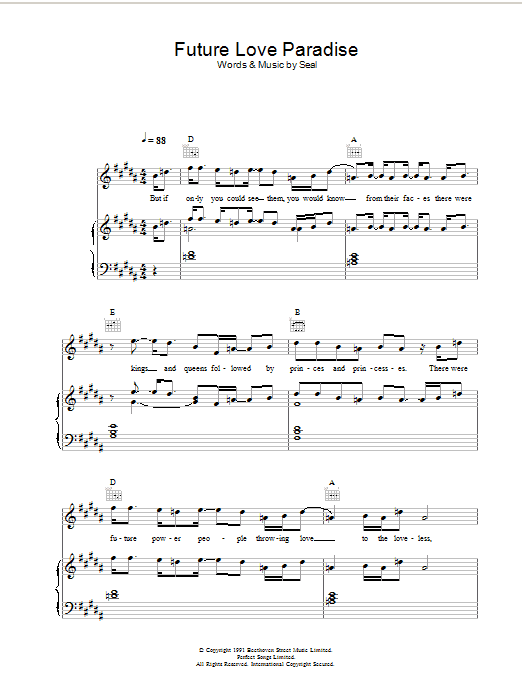 Seal Future Love Paradise sheet music notes printable PDF score