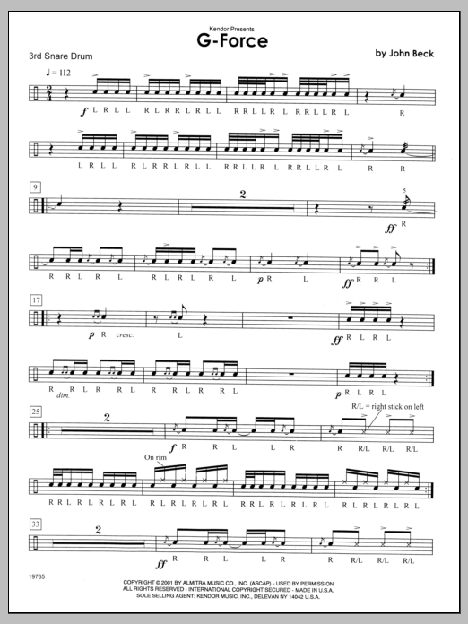 Download Beck G-Force - 3rd snare drum Sheet Music