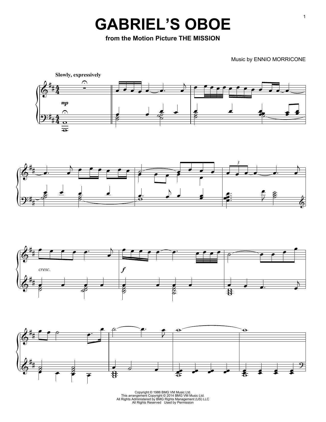 Download Ennio Morricone Gabriel's Oboe (from The Mission) Sheet Music