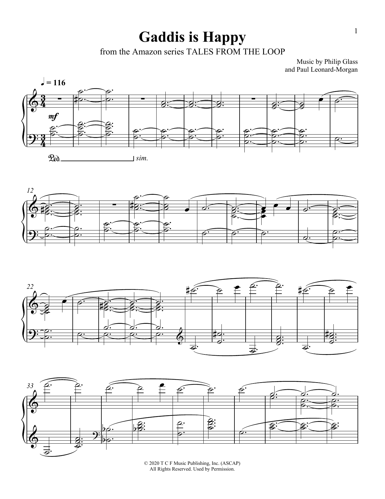 Download Philip Glass and Paul Leonard-Morgan Gaddis Is Happy (from Tales From The Lo Sheet Music