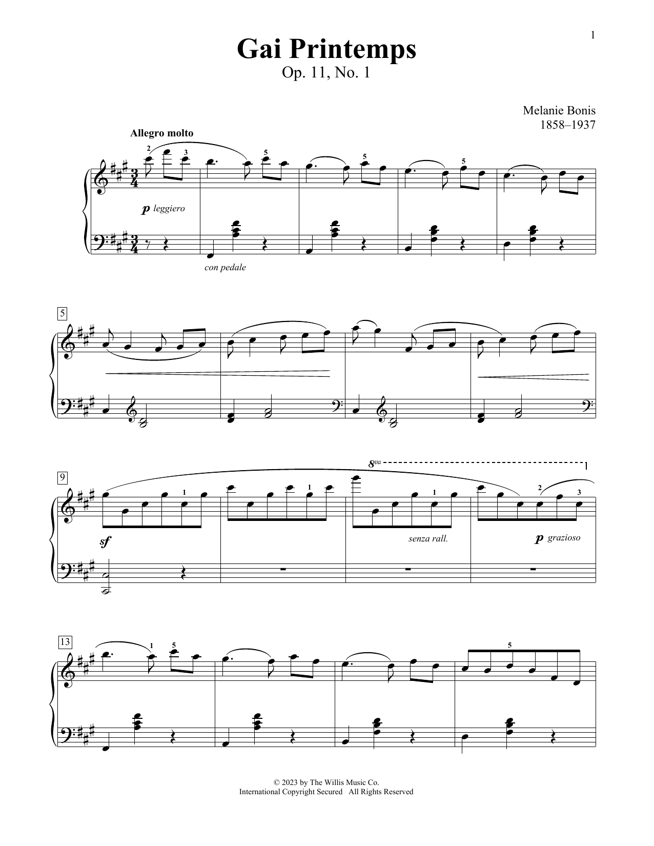 Mel Bonis Gai Printemps, Op. 11, No. 1 sheet music notes printable PDF score
