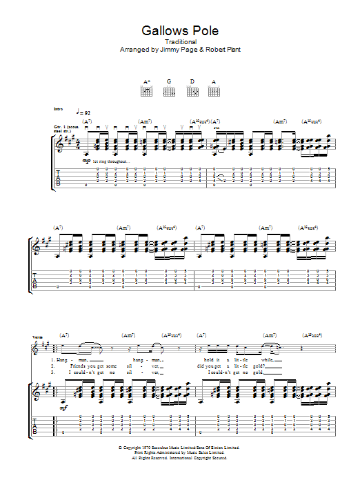 Download Led Zeppelin Gallows Pole Sheet Music