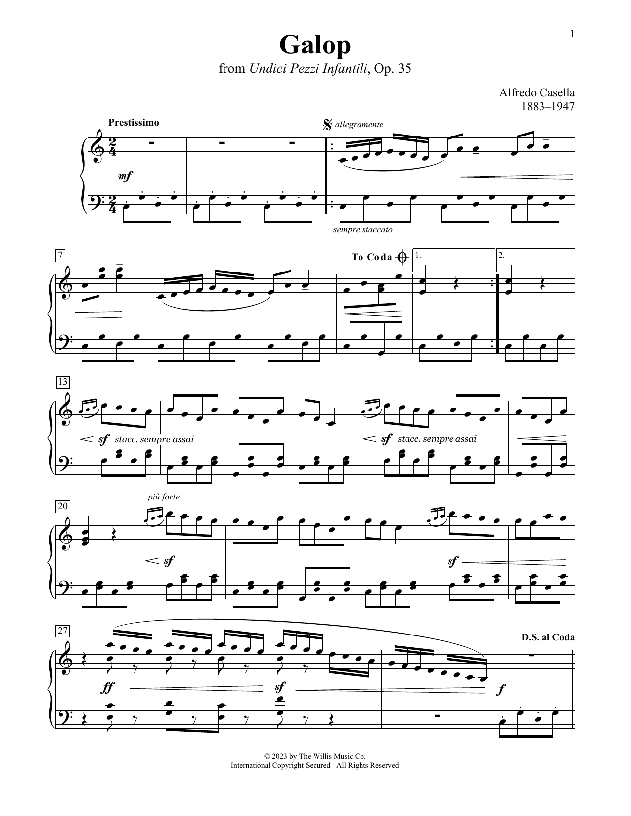 Alfredo Casella Galop sheet music notes printable PDF score