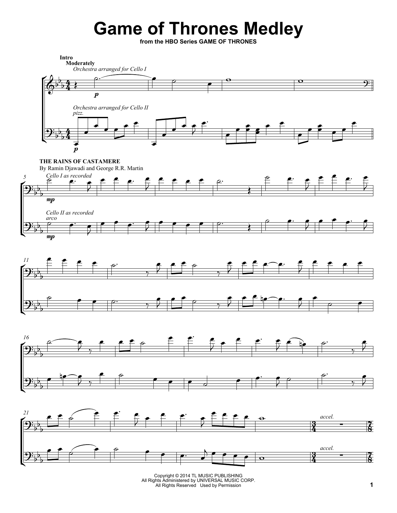 Download 2Cellos Game Of Thrones Medley Sheet Music