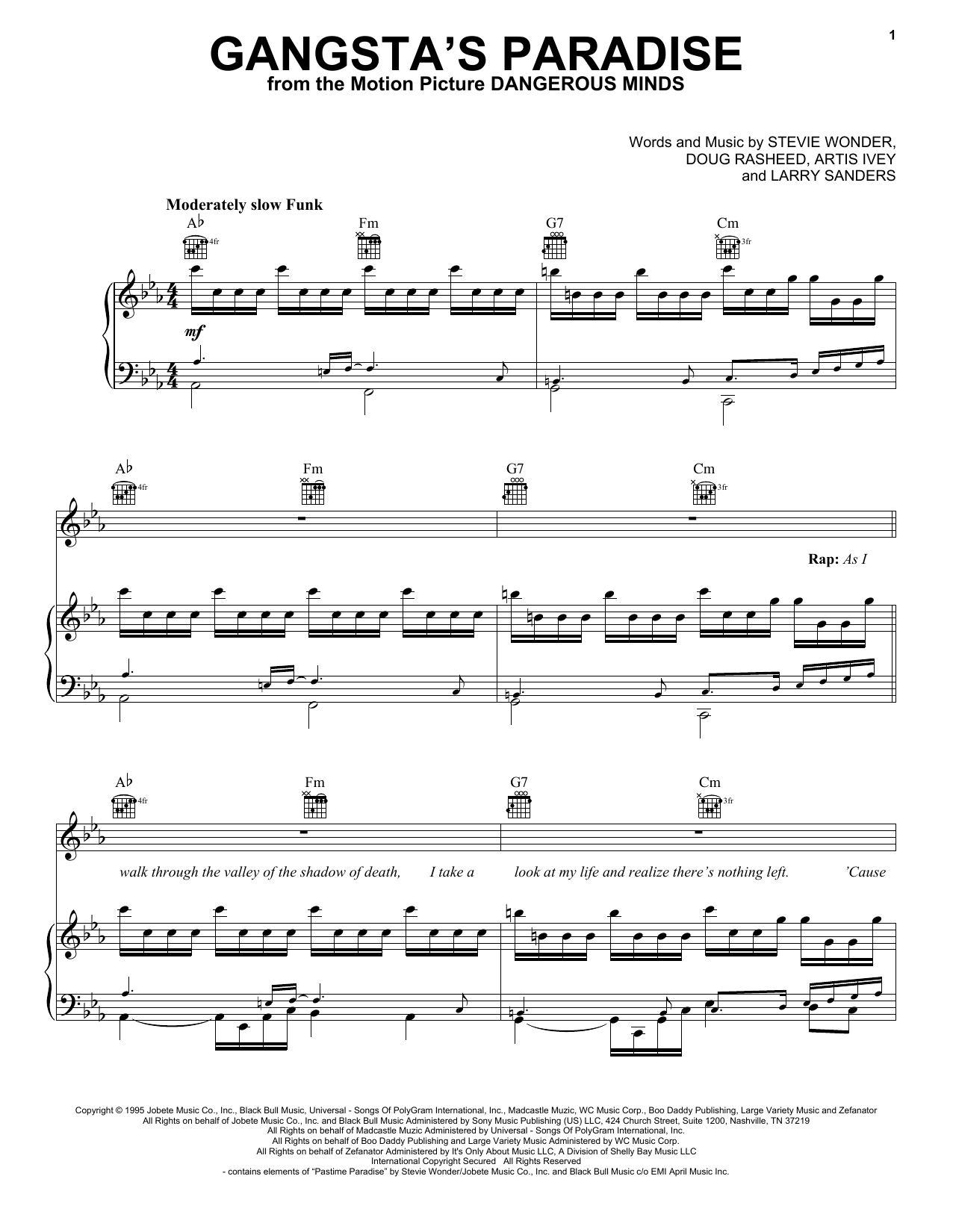 Coolio Gangsta's Paradise (feat. L.V.) sheet music notes printable PDF score