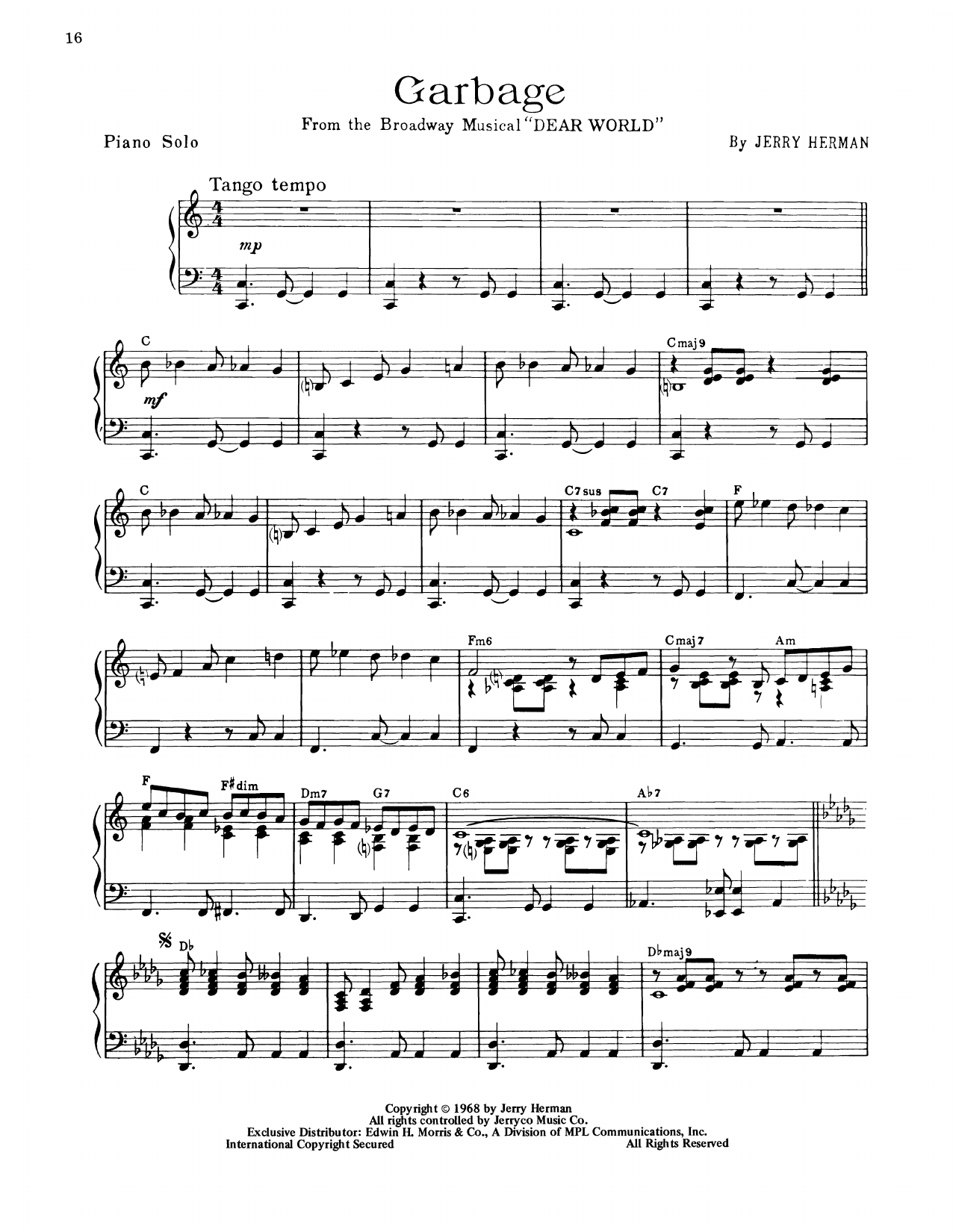 Jerry Herman Garbage (from Dear World) sheet music notes printable PDF score