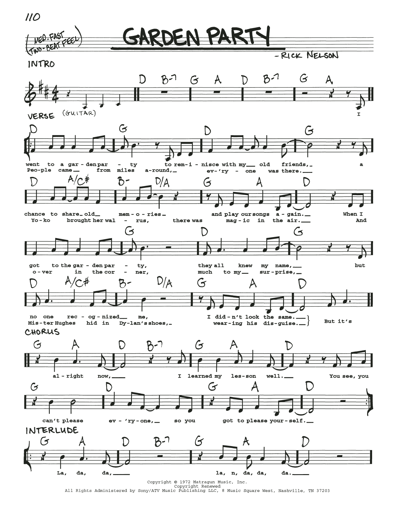 Download Ricky Nelson Garden Party Sheet Music