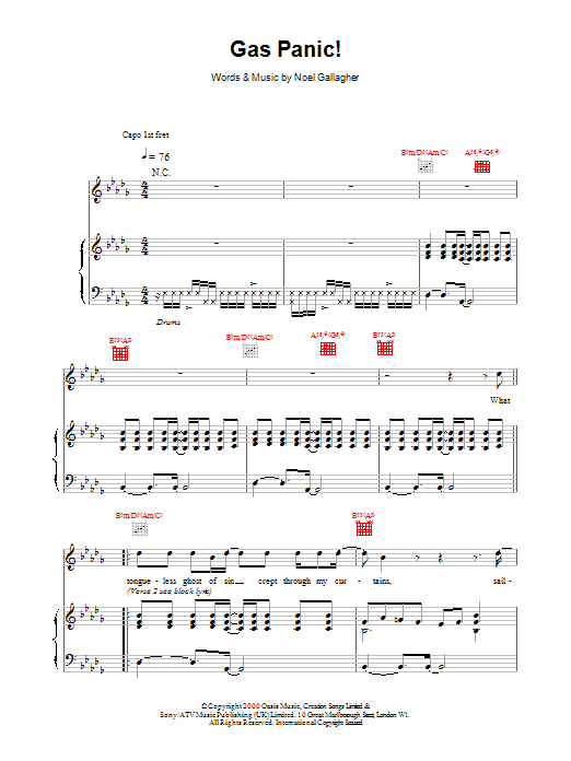 Oasis Gas Panic! sheet music notes printable PDF score