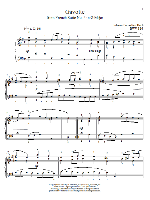 Download Johann Sebastian Bach Gavotte, BWV 816 Sheet Music
