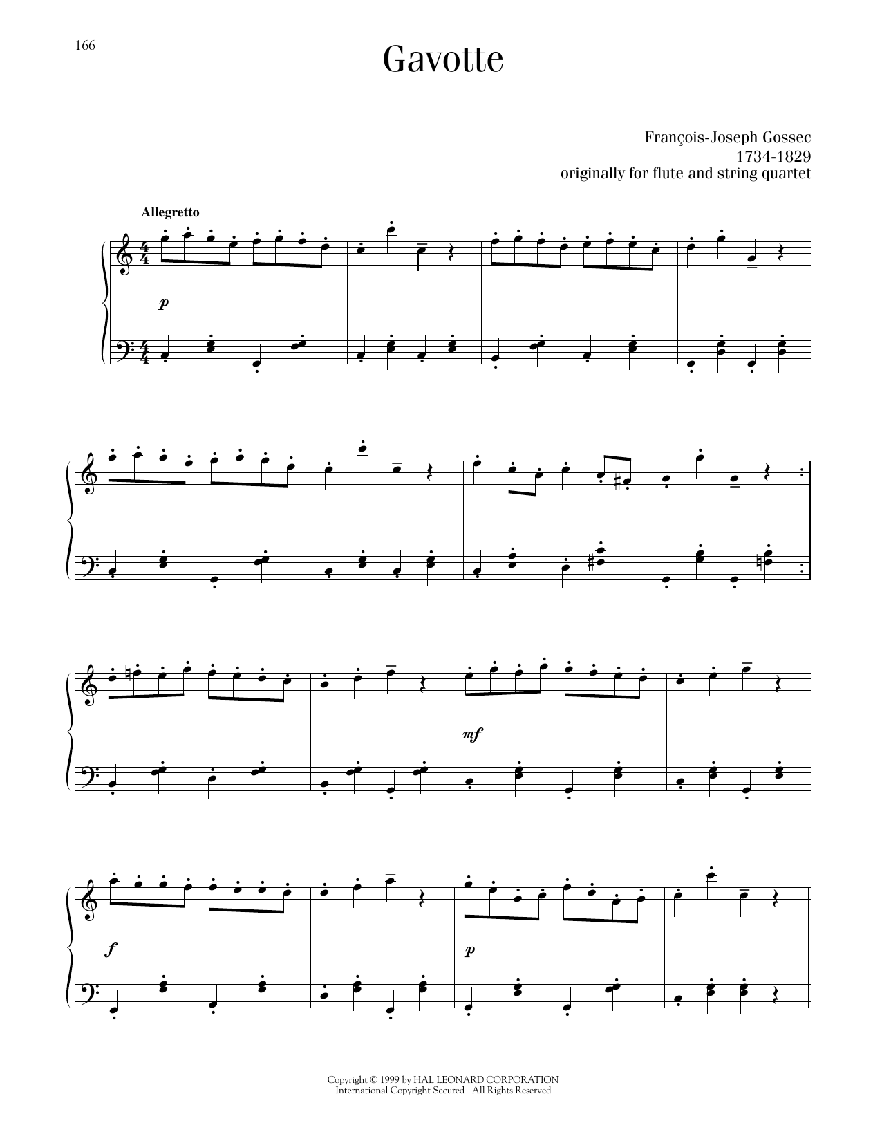 Francois-Joseph Gossec Gavotte sheet music notes printable PDF score