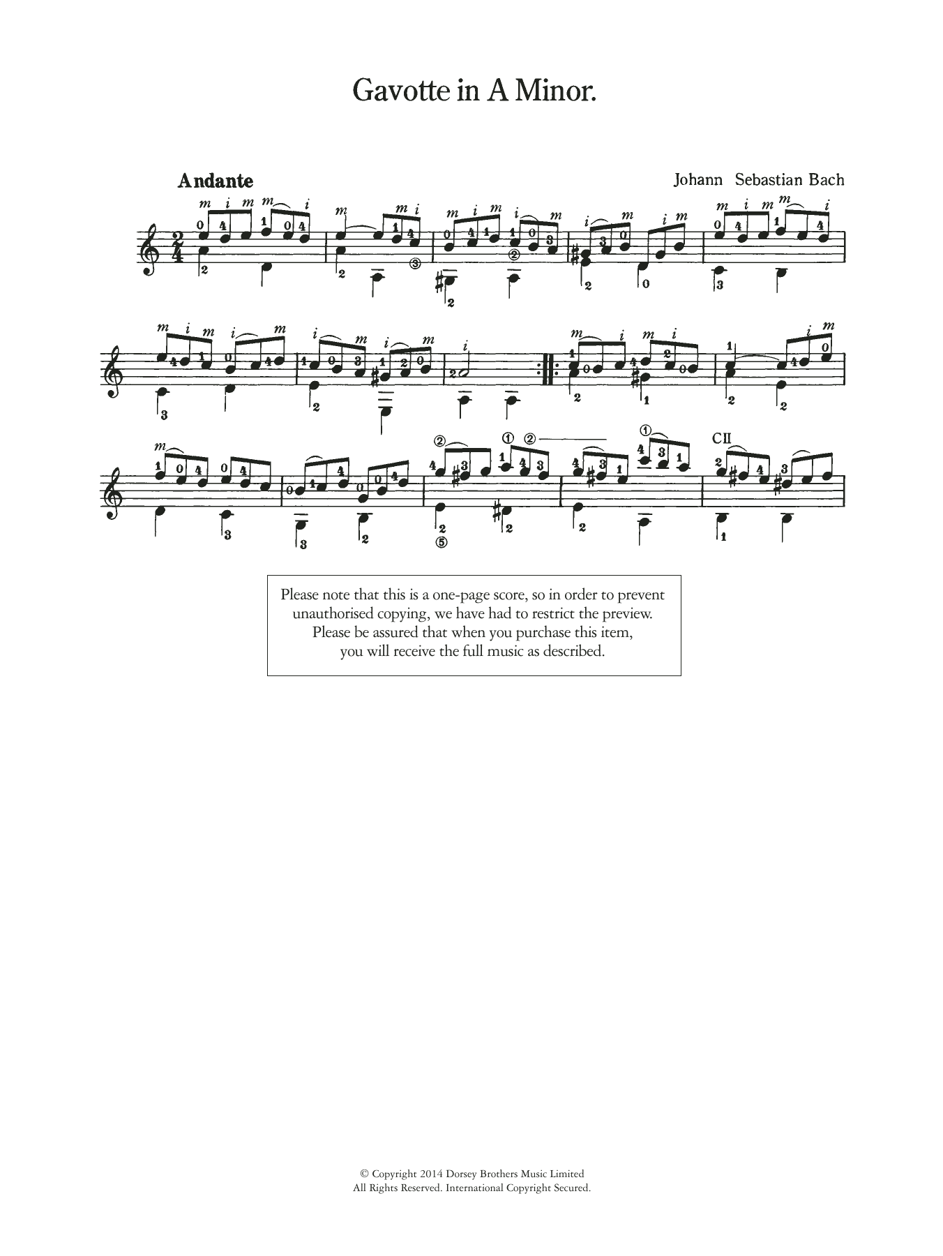 Download Johann Sebastian Bach Gavotte in A Minor Sheet Music