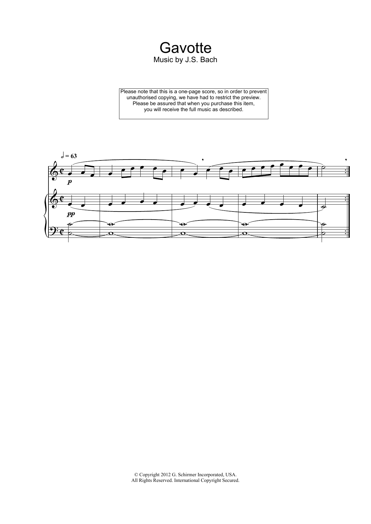 Download Johann Sebastian Bach Gavotte Sheet Music