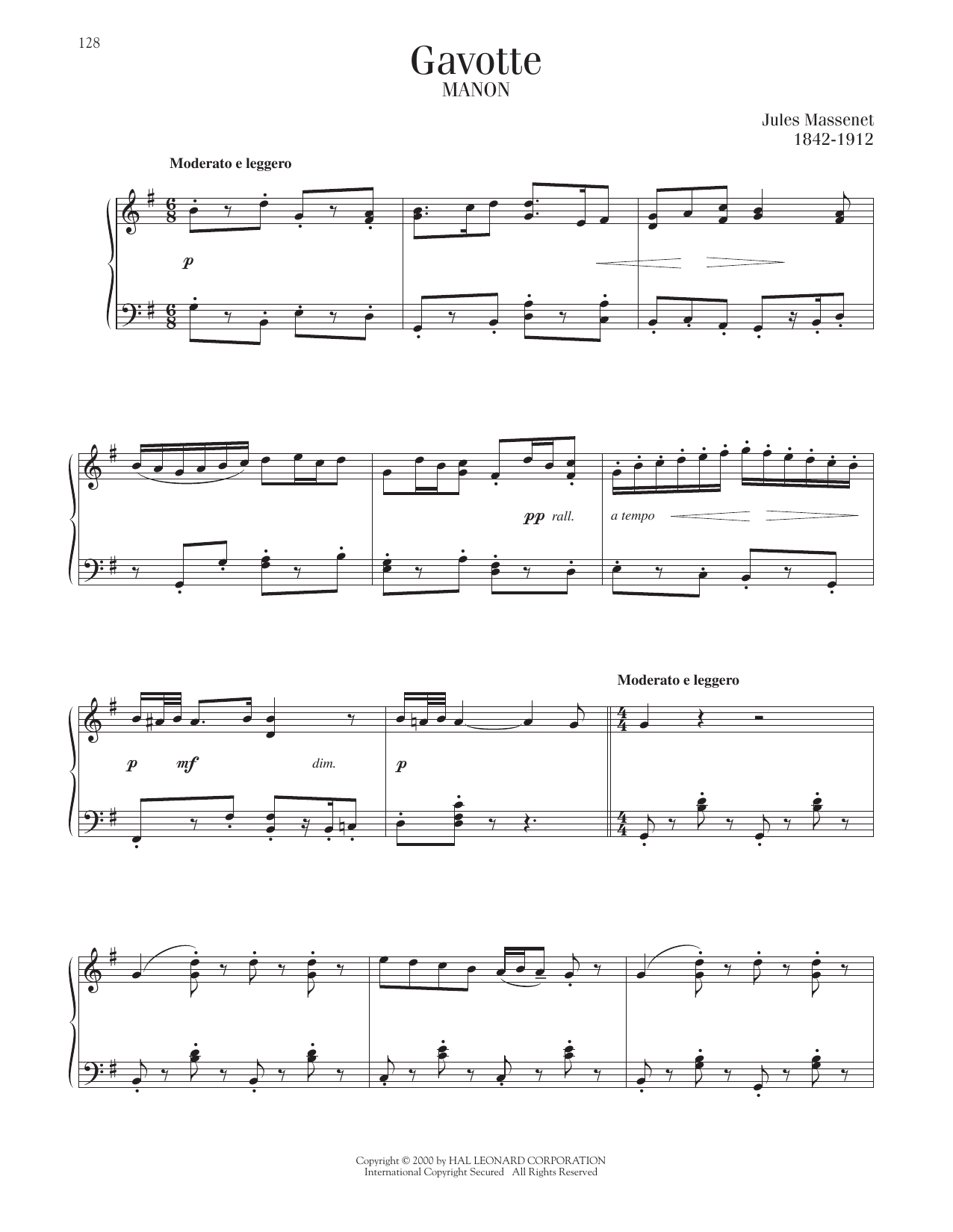 Jules Massenet Gavotte sheet music notes printable PDF score