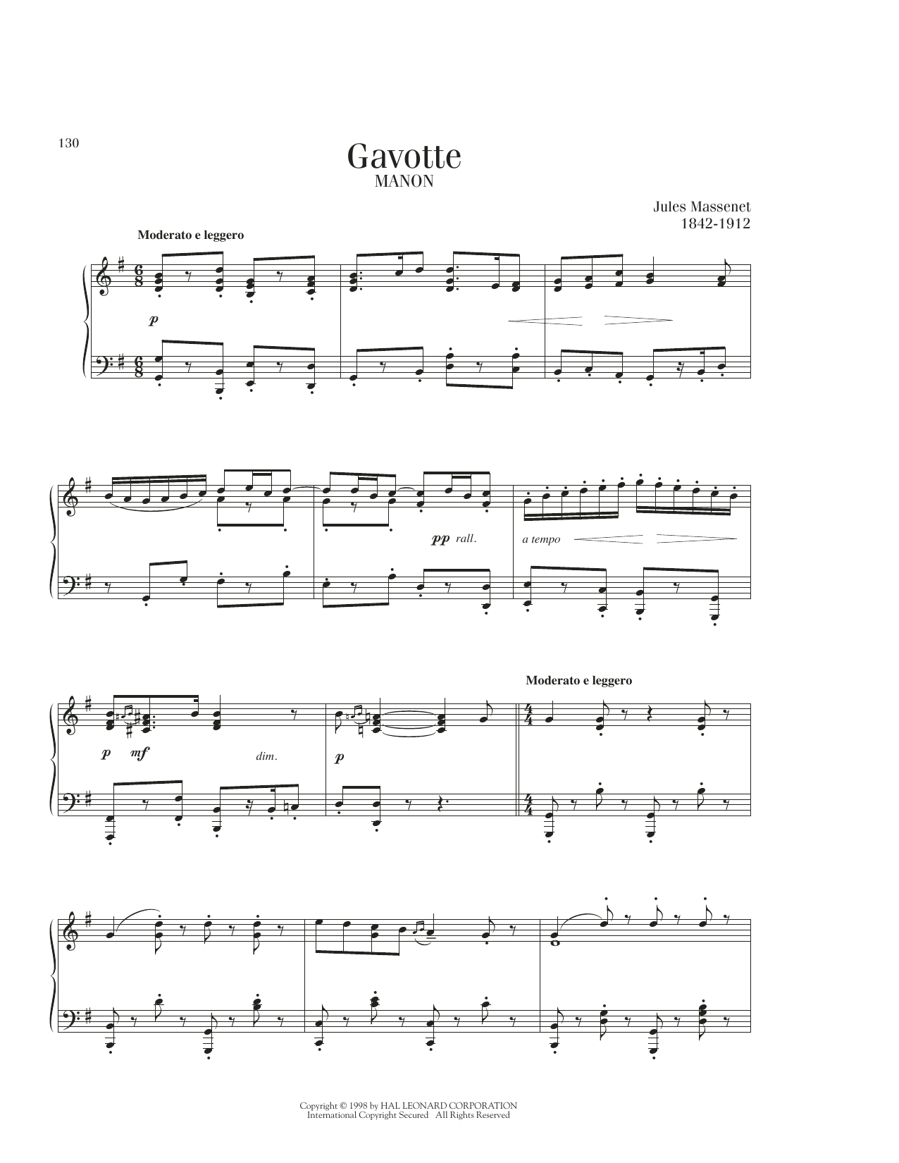 Jules Massenet Gavotte sheet music notes printable PDF score