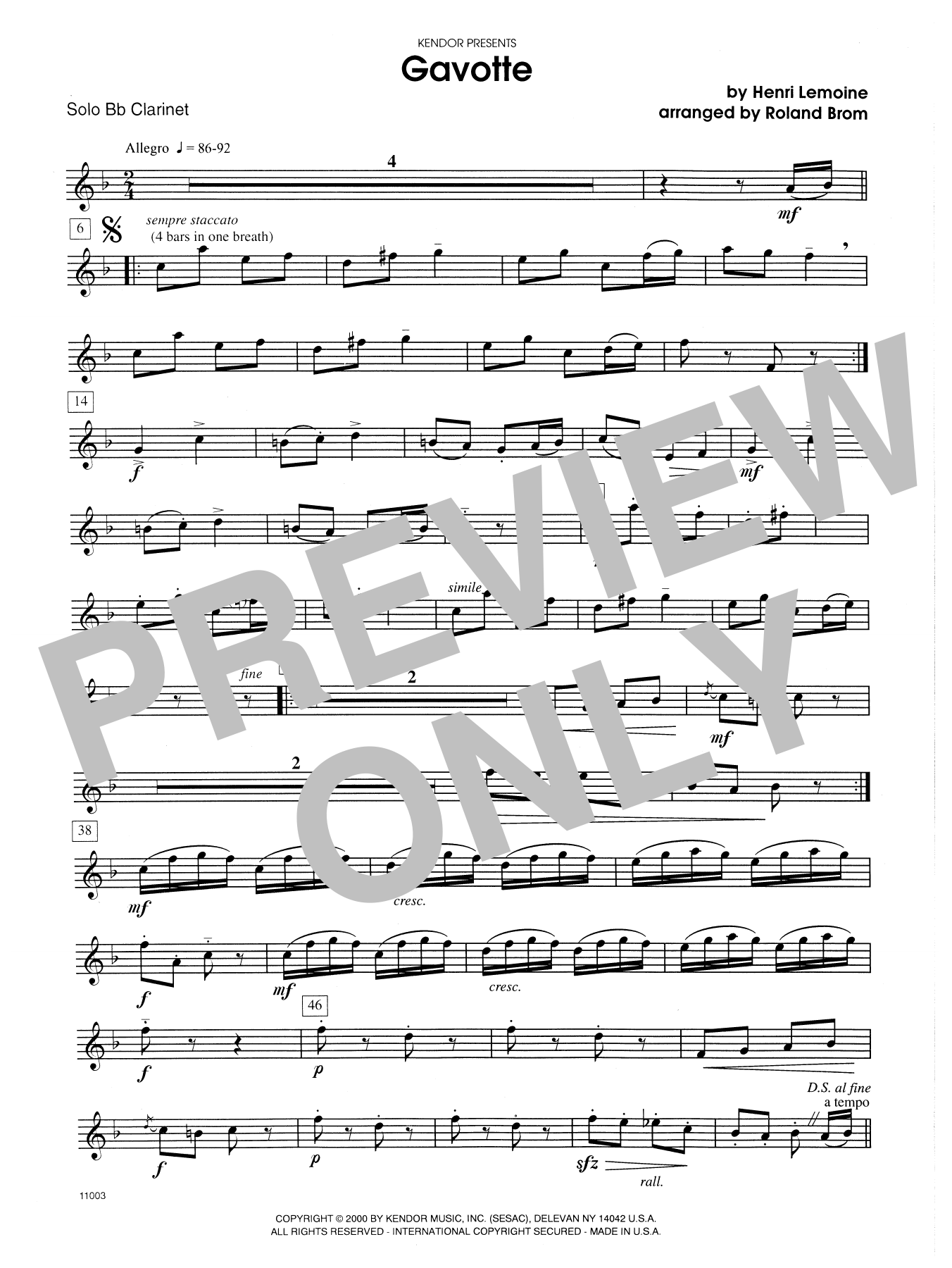 Download Brom Gavotte - Solo Bb Clarinet Sheet Music