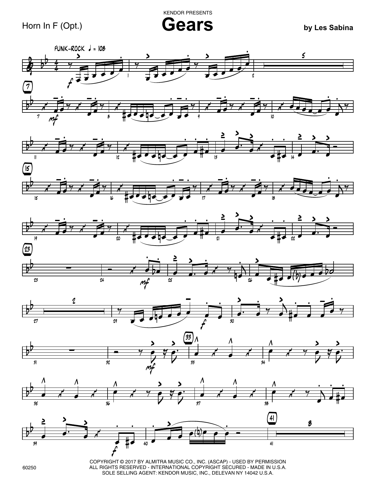 Download Les Sabina Gears - Horn in F Sheet Music