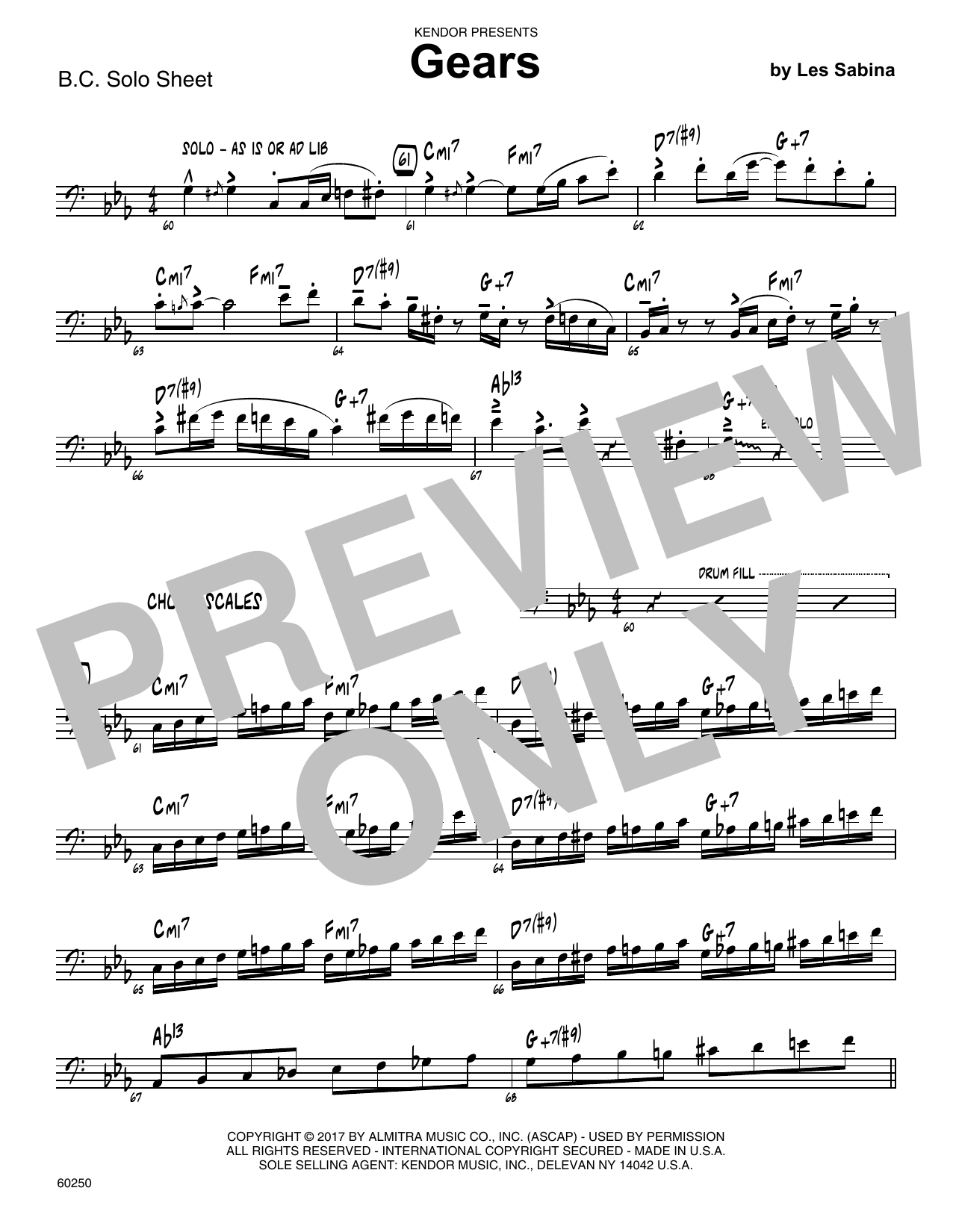 Download Les Sabina Gears - Sample Solo - Bass Clef Instr. Sheet Music
