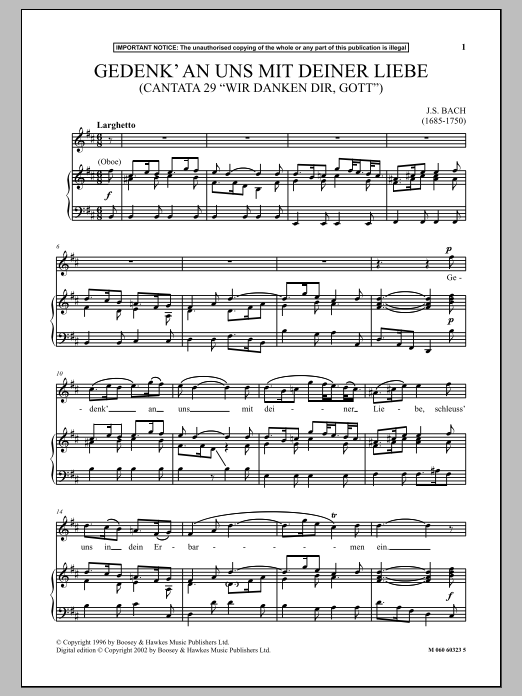 Download Johann Sebastian Bach Gedenk An Uns Mit Deiner Liebe (Cantata Sheet Music