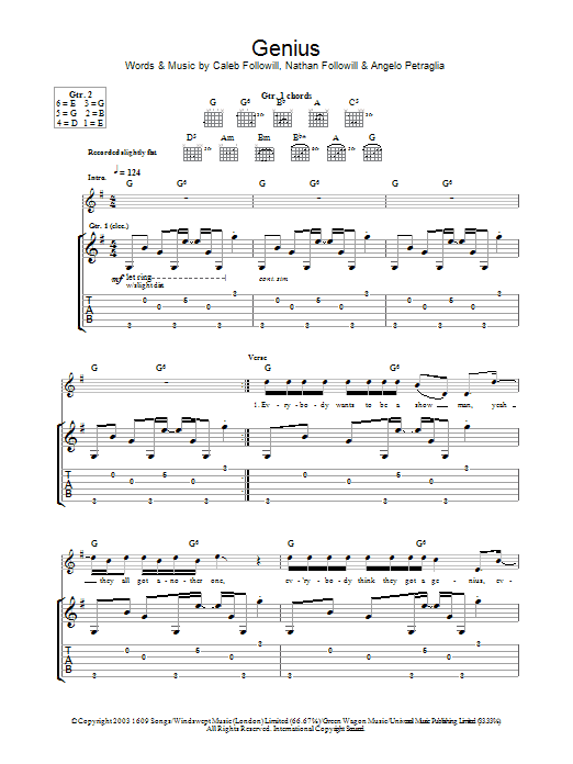 Kings Of Leon Genius sheet music notes printable PDF score