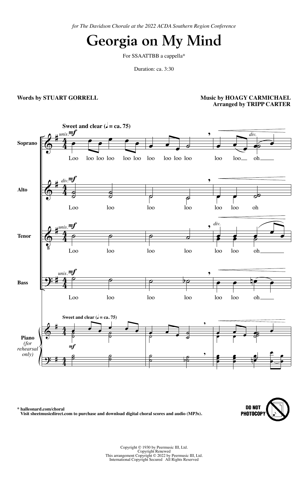 Download Ray Charles Georgia On My Mind (arr. Tripp Carter) Sheet Music