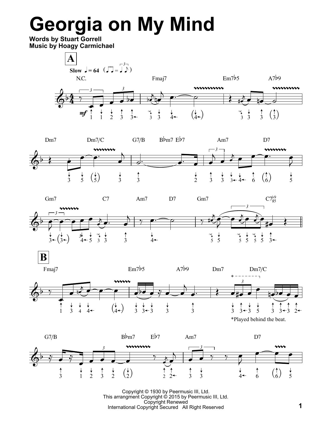 Download Ray Charles Georgia On My Mind (arr. Will Galison) Sheet Music