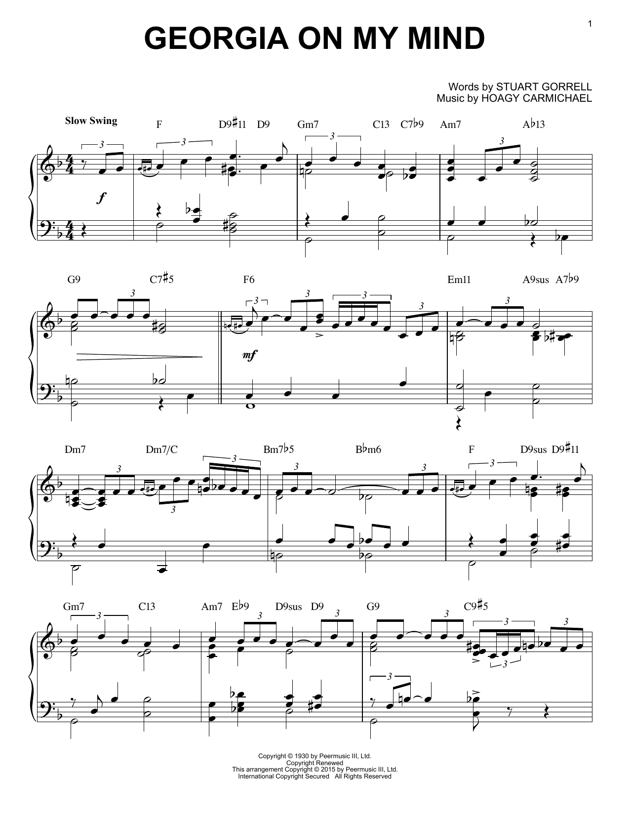 Download Ray Charles Georgia On My Mind [Jazz version] (arr. Sheet Music