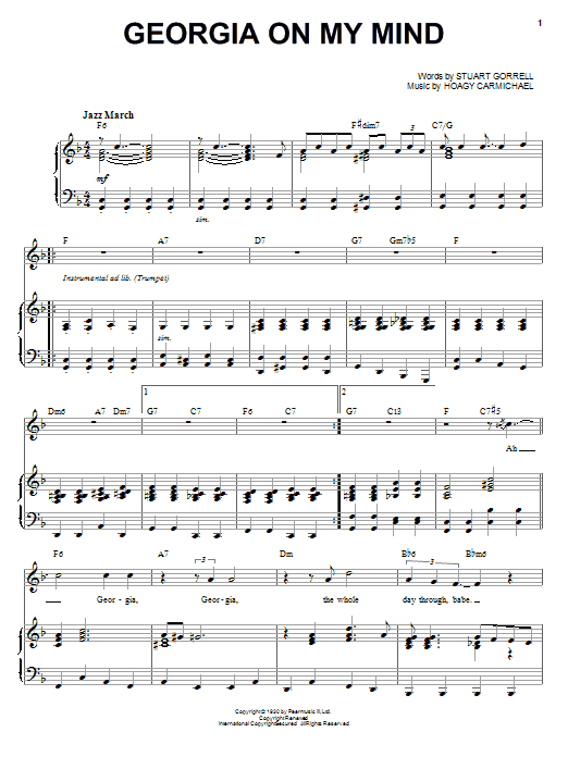 Download Louis Armstrong Georgia On My Mind Sheet Music