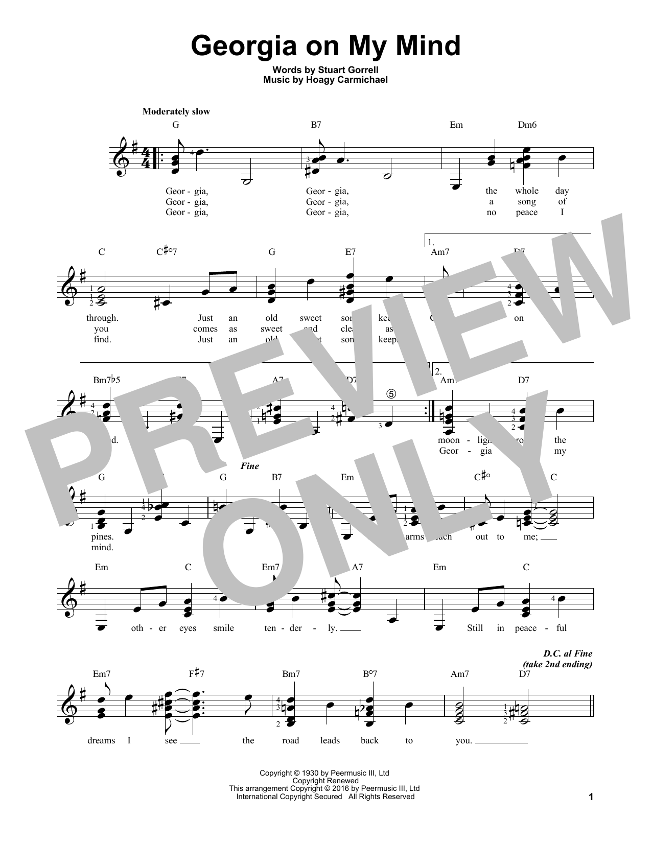 Download Ray Charles Georgia On My Mind Sheet Music