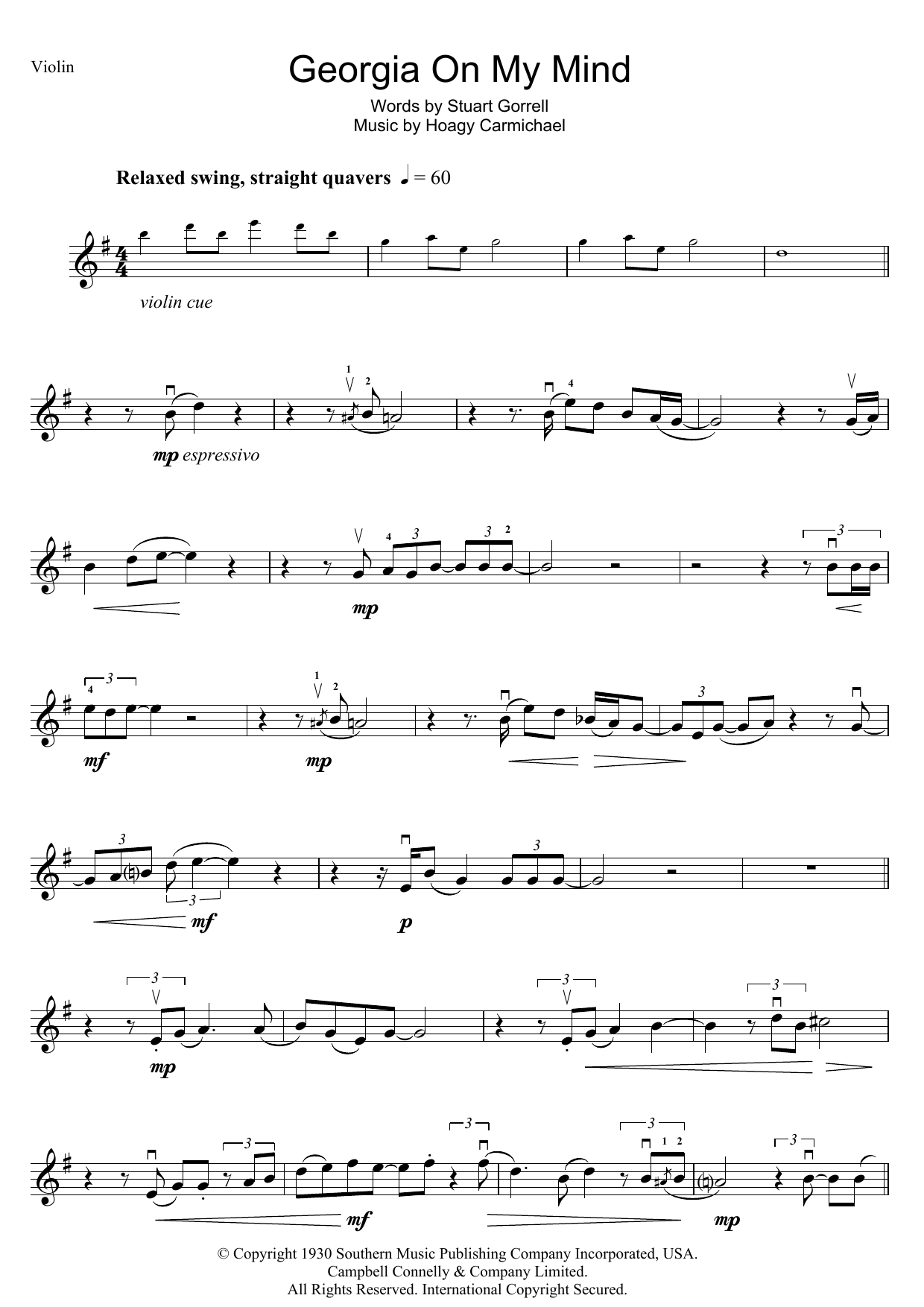 Download Ray Charles Georgia On My Mind Sheet Music
