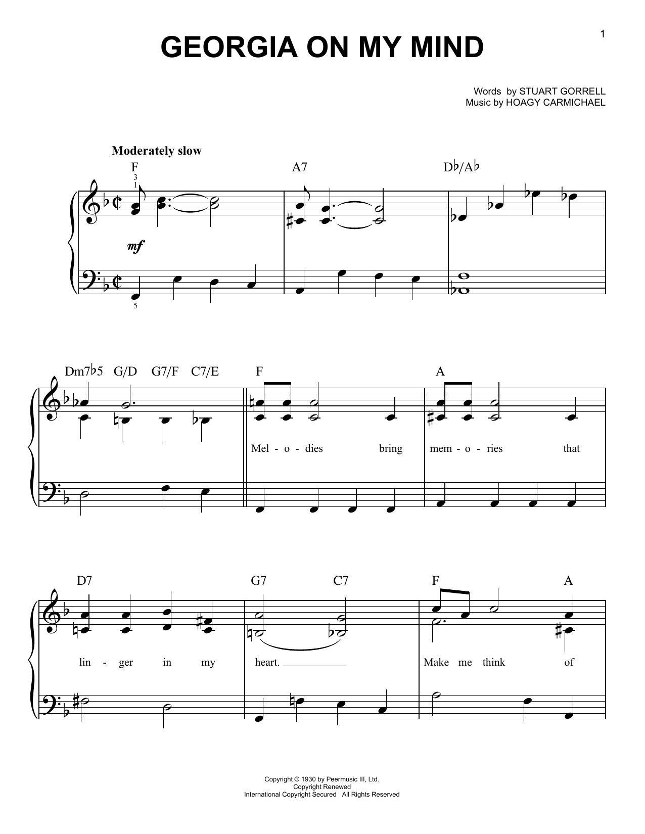 Download Willie Nelson Georgia On My Mind Sheet Music